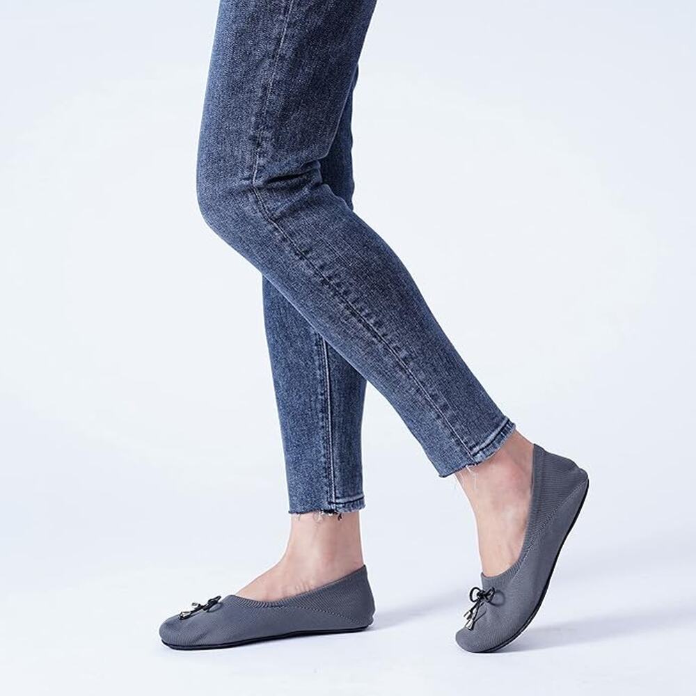 1920c SANGEESON Womens Ballet Flats Round Toe Slipon Comfort Dress Shoe, Grey, 8